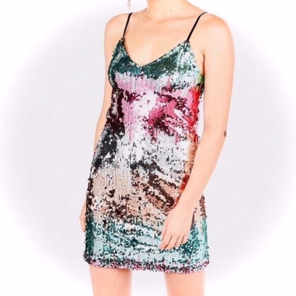 NEW Express Rainbow Multicolor Sequin Adjustable Party Dress ASO Josie Saltzman - Picture 2 of 16